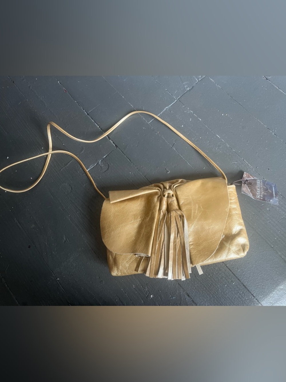 Susan Farber Collections Gold Tassel Leather Crossbody Vintage
